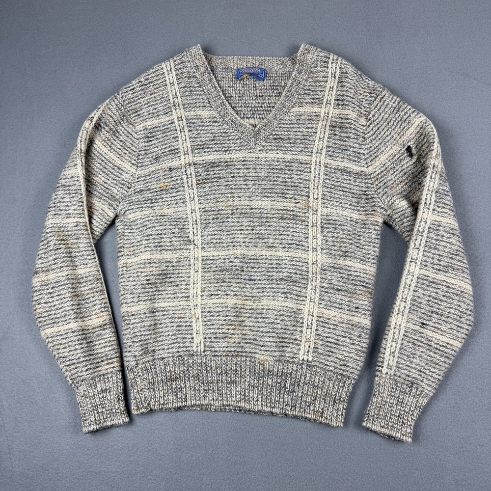 Vintage Pendleton‎ Virgin Wool Sweater Men's Sz Large Beige Textured Made in USA
